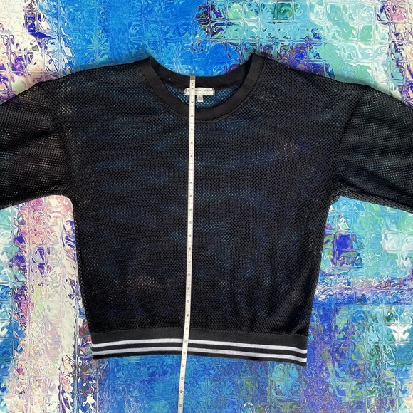 Truly Madly Deeply Black Mesh Long Sleeve Top Size Large - Picture 2 of 4